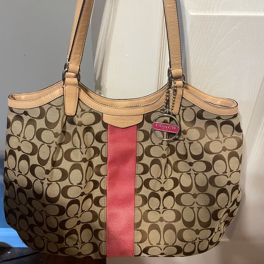 Pink/Tan Classic Logo Coach Tote